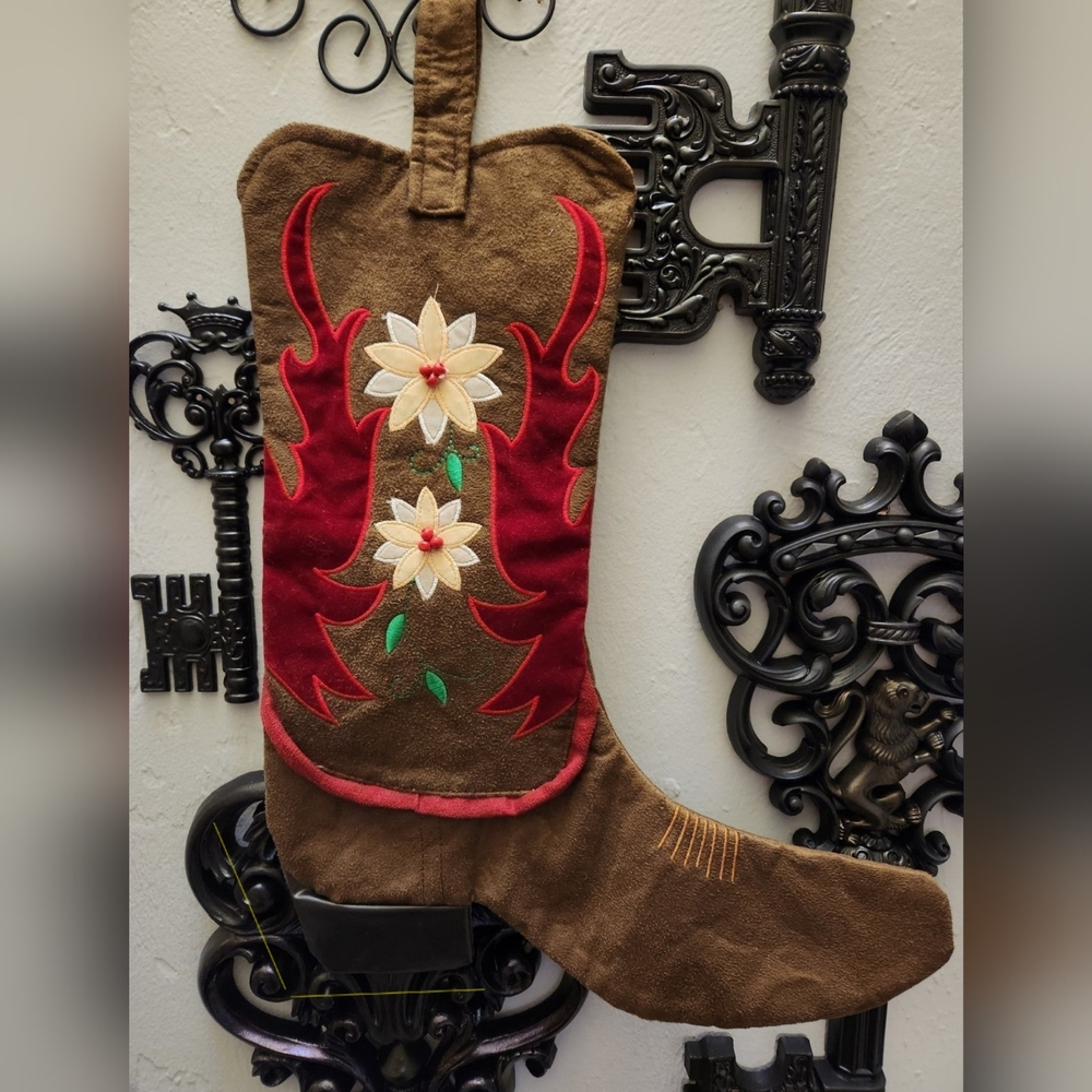 Festive Brown and Red Holiday Stocking